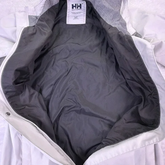 Helly Hansen Women's Large Full-Zip Long Rain Jacket Hooded White Zip Pockets - Picture 4 of 10